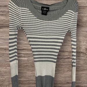 It's Our Time Women's Gray and White Striped Sweater
